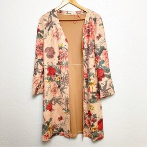 Solitaire | Mauve Floral Large Print Open Front Jacket Small